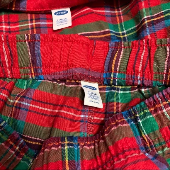 2 piece set OLD NAVY Flannel Plaid Print Pajama Red Green Tartan Kids L 10 12 - Picture 5 of 7